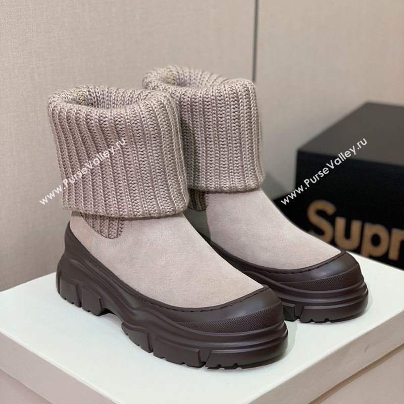 Brunello Cucinelli Suede and Knit Ankle Boots Khaki 2025 BC120906 (MD-251209043)