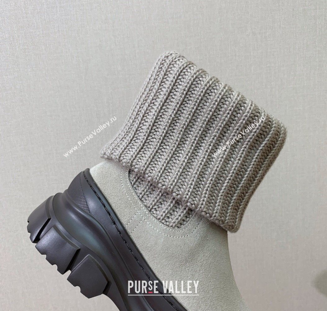 Brunello Cucinelli Suede and Knit Ankle Boots Khaki 2025 BC120906 (MD-251209043)