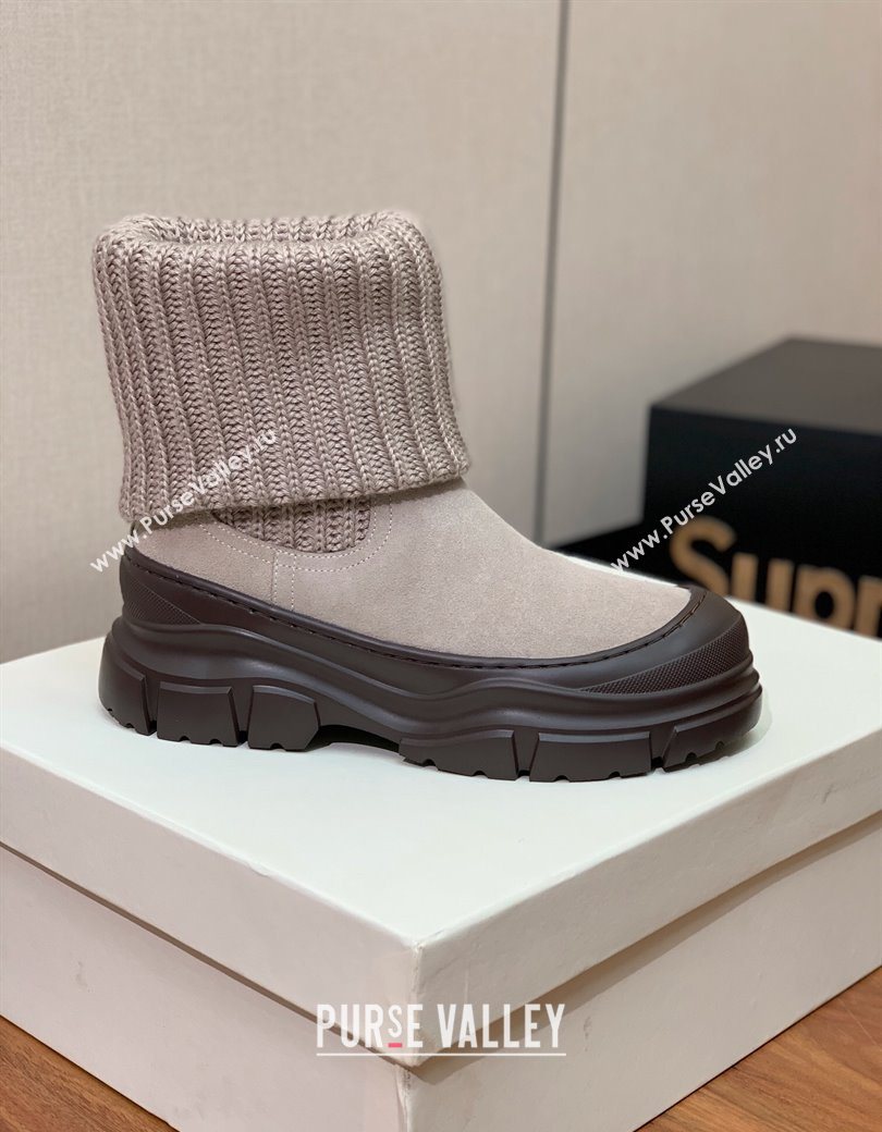 Brunello Cucinelli Suede and Knit Ankle Boots Khaki 2025 BC120906 (MD-251209043)