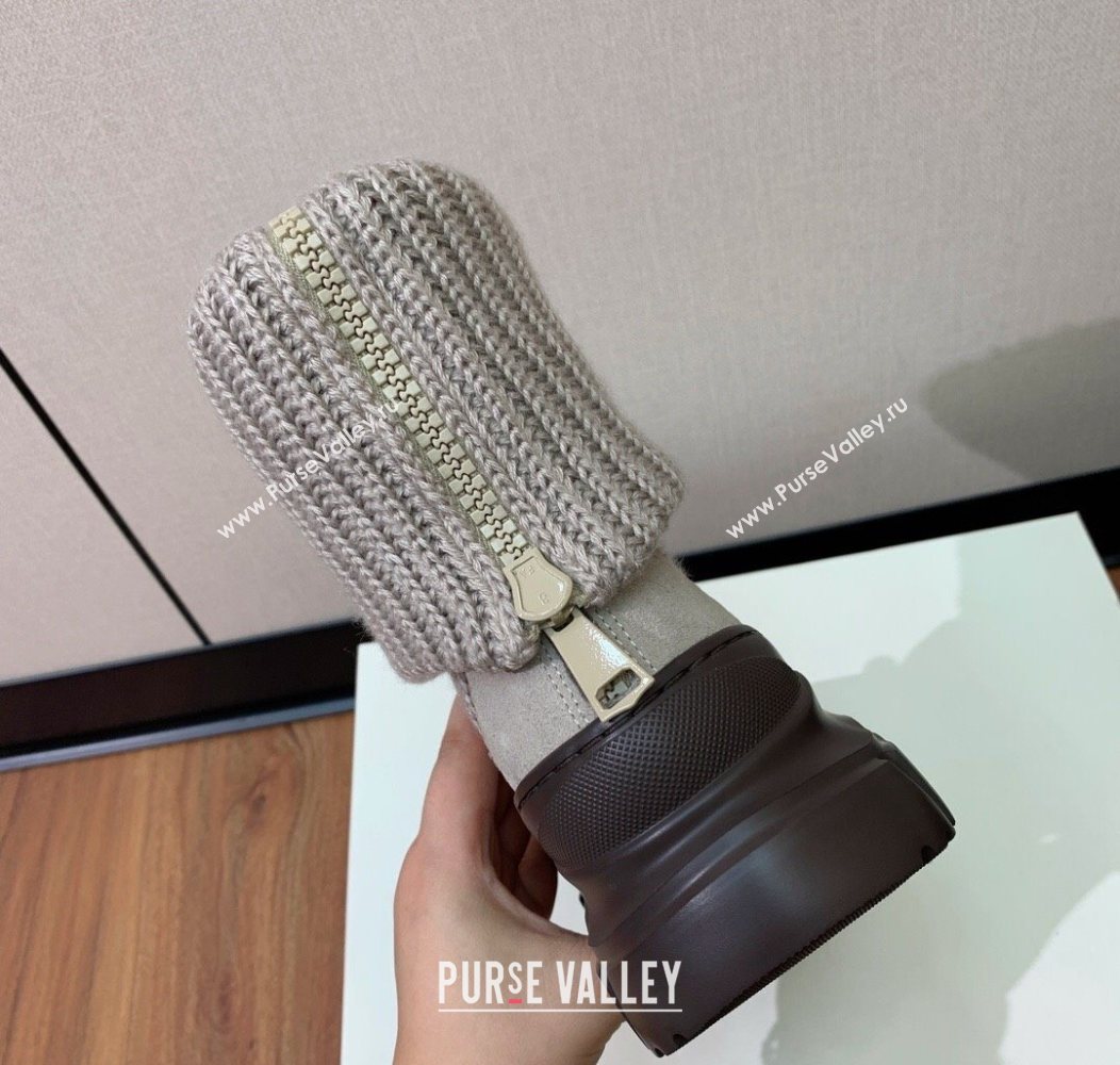 Brunello Cucinelli Suede and Knit Ankle Boots Khaki 2025 BC120906 (MD-251209043)