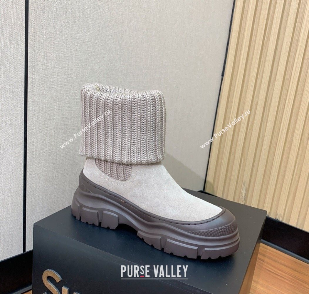 Brunello Cucinelli Suede and Knit Ankle Boots Khaki 2025 BC120906 (MD-251209043)