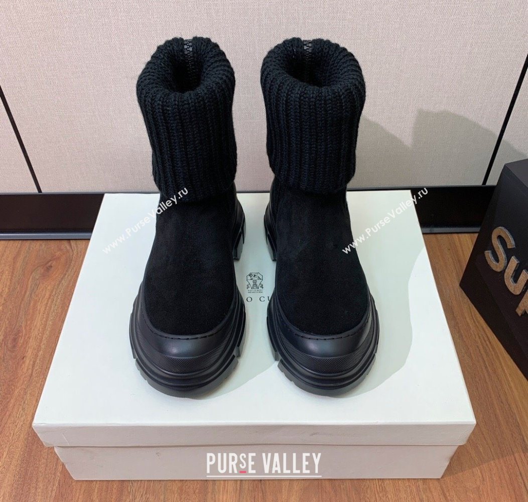 Brunello Cucinelli Suede and Knit Ankle Boots Black 2025 BC120906 (MD-251209044)
