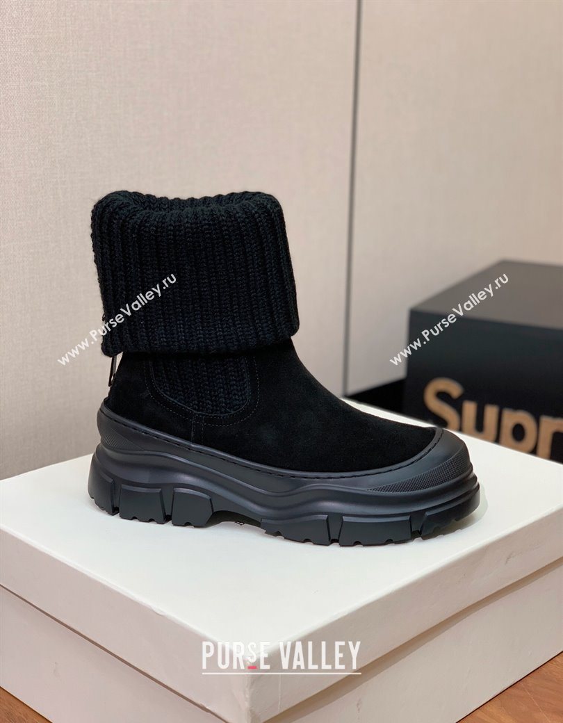 Brunello Cucinelli Suede and Knit Ankle Boots Black 2025 BC120906 (MD-251209044)