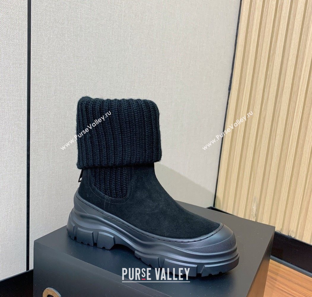 Brunello Cucinelli Suede and Knit Ankle Boots Black 2025 BC120906 (MD-251209044)