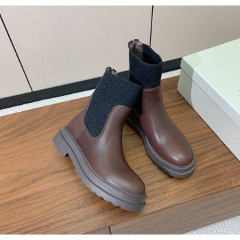 Brunello Cucinelli Leather Ankle Boots with Knit Insert and Loop Detail Brown 2025 BC120901 (HH-251209020)