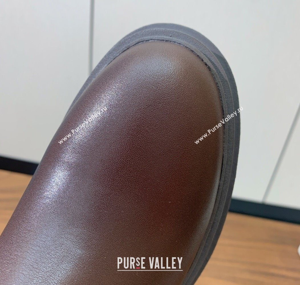 Brunello Cucinelli Leather Ankle Boots with Knit Insert and Loop Detail Brown 2025 BC120901 (HH-251209020)