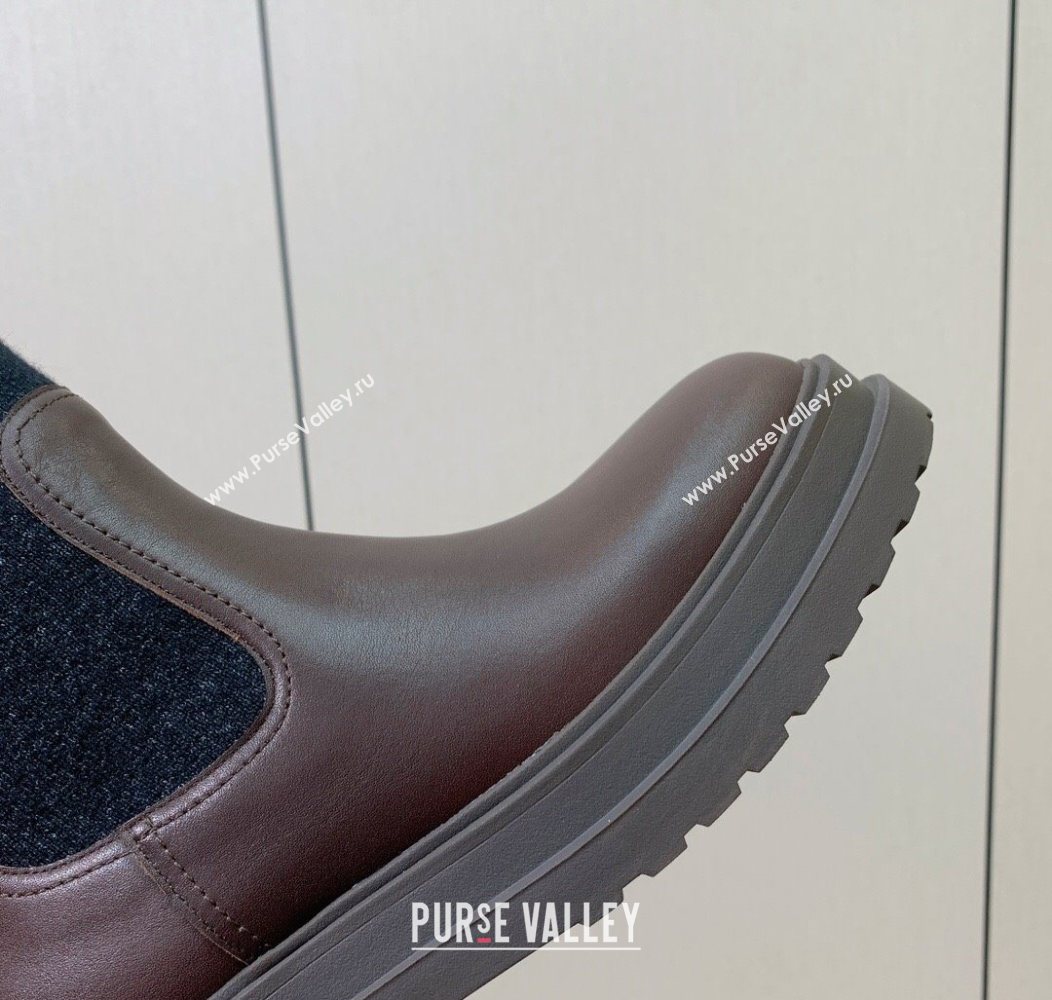 Brunello Cucinelli Leather Ankle Boots with Knit Insert and Loop Detail Brown 2025 BC120901 (HH-251209020)