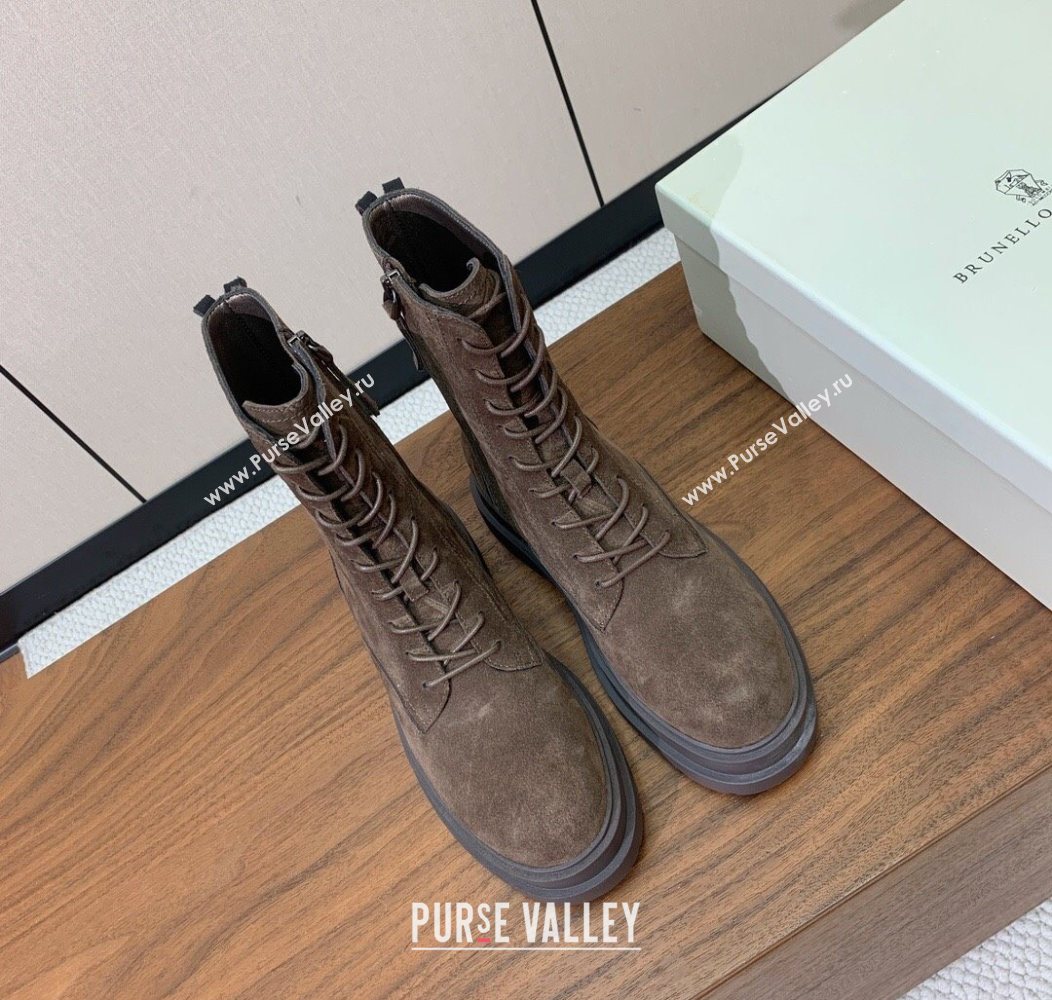 Brunello Cucinelli Suede Laced-up Ankle Boots Dark Brown 2025 BC120902 (HH-251209021)