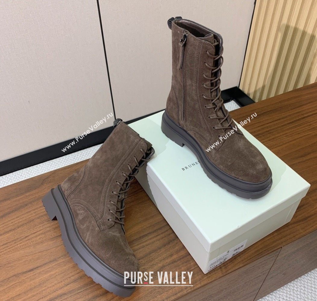 Brunello Cucinelli Suede Laced-up Ankle Boots Dark Brown 2025 BC120902 (HH-251209021)