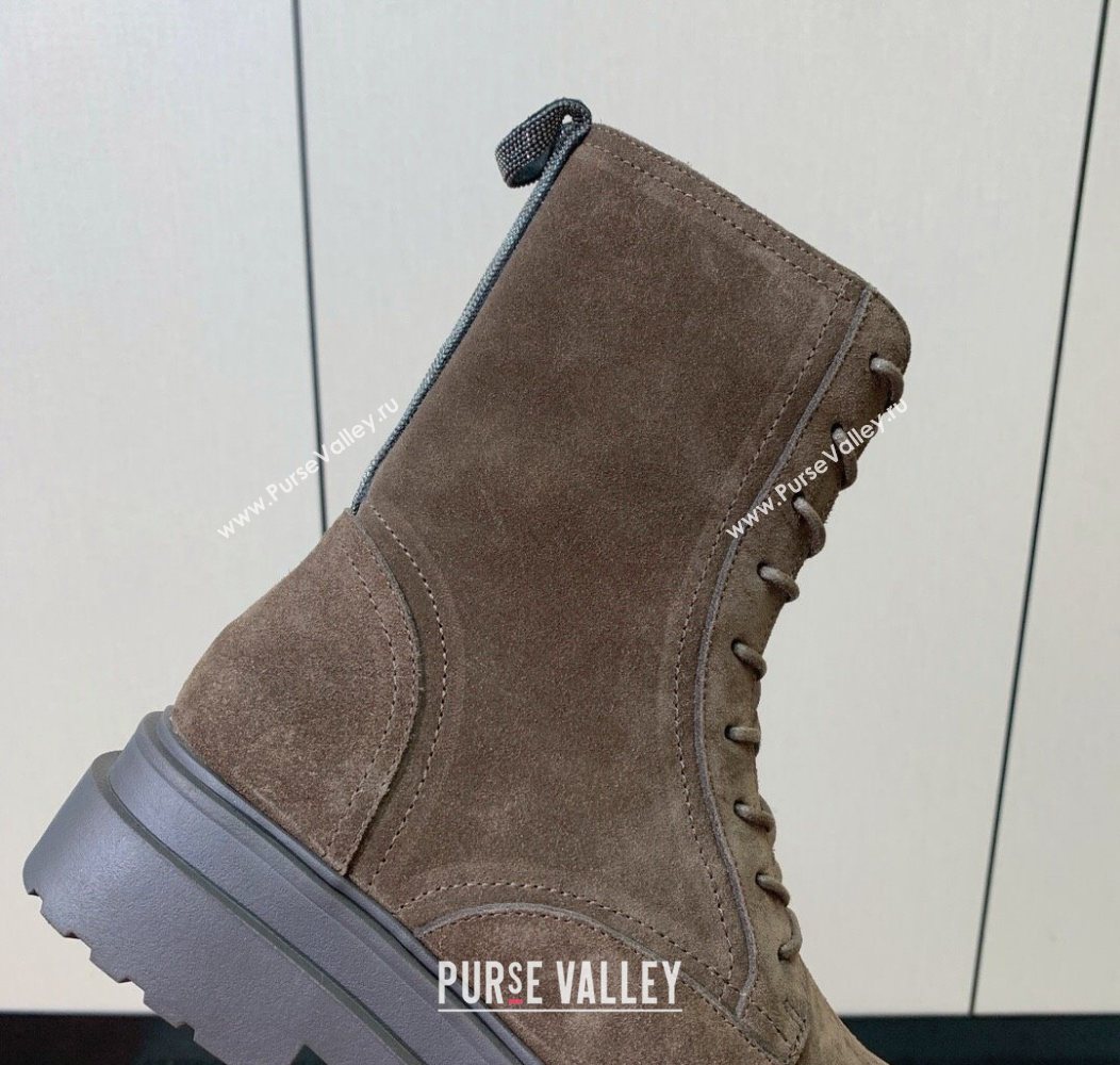 Brunello Cucinelli Suede Laced-up Ankle Boots Dark Brown 2025 BC120902 (HH-251209021)