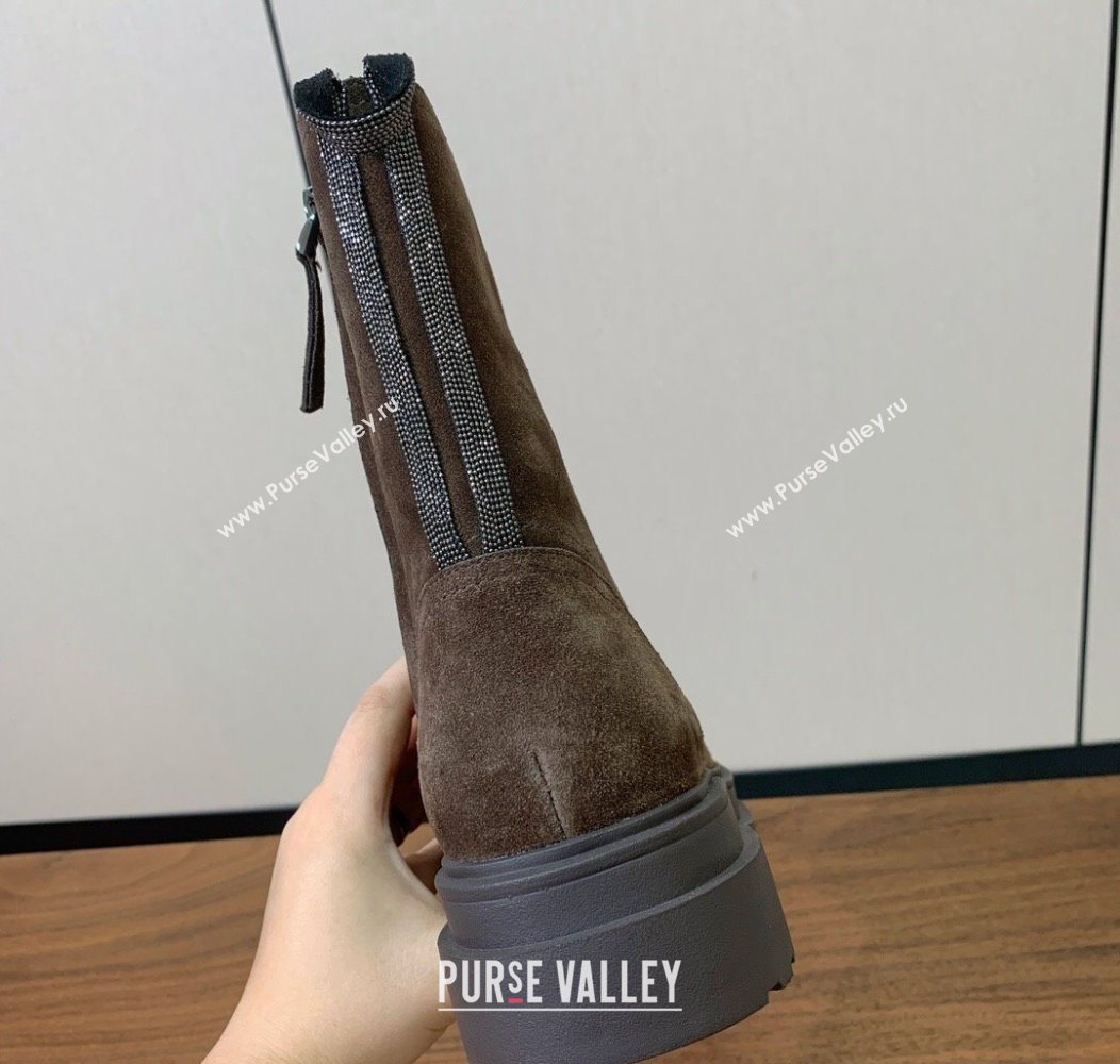 Brunello Cucinelli Suede Laced-up Ankle Boots Dark Brown 2025 BC120902 (HH-251209021)