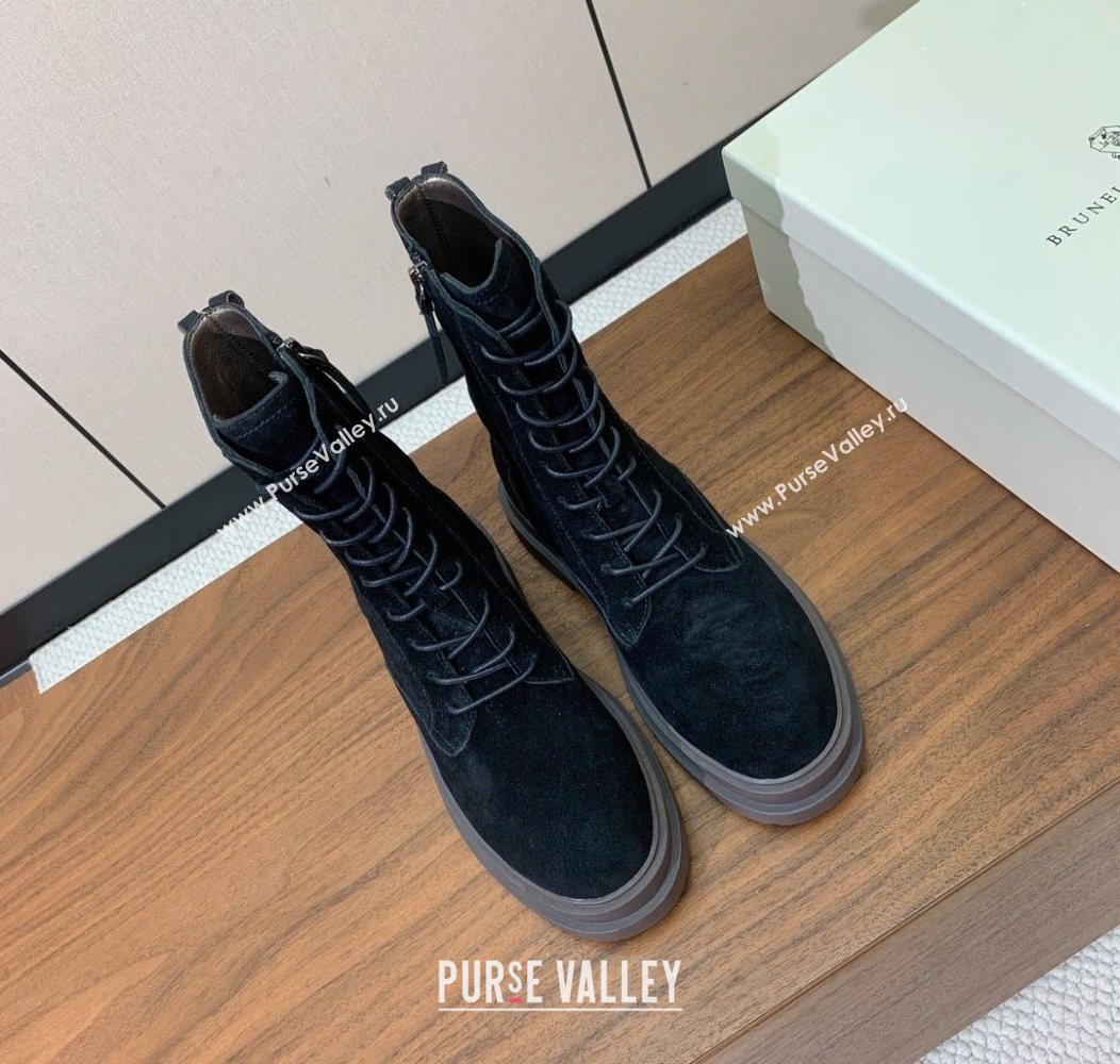 Brunello Cucinelli Suede Laced-up Ankle Boots Black 2025 BC120902 (HH-251209022)