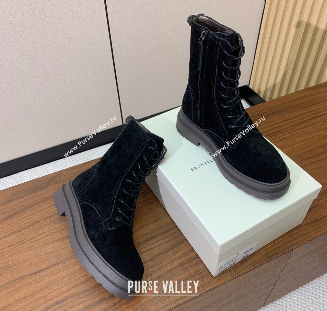 Brunello Cucinelli Suede Laced-up Ankle Boots Black 2025 BC120902 (HH-251209022)