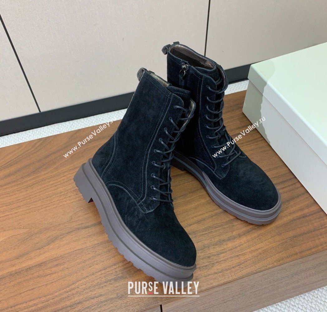 Brunello Cucinelli Suede Laced-up Ankle Boots Black 2025 BC120902 (HH-251209022)