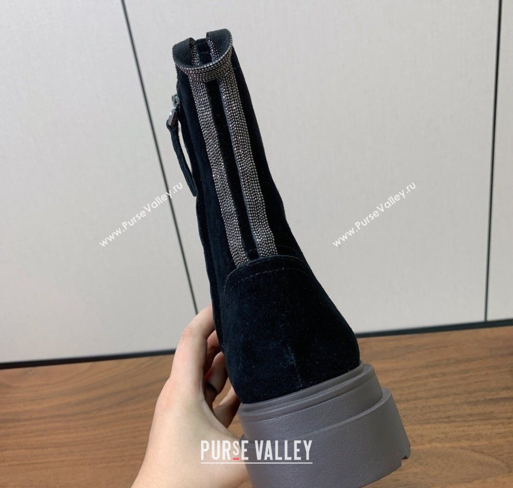 Brunello Cucinelli Suede Laced-up Ankle Boots Black 2025 BC120902 (HH-251209022)