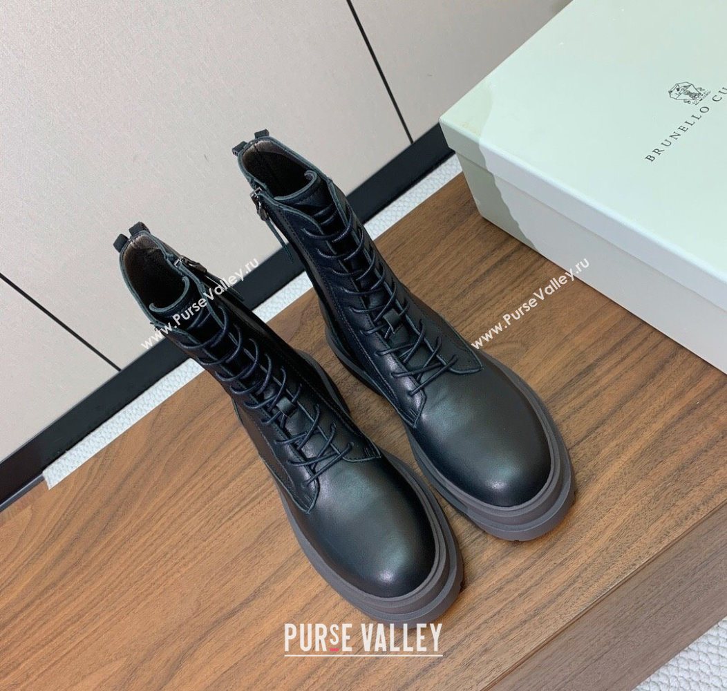 Brunello Cucinelli Leather Laced-up Ankle Boots Black 2025 BC120902 (HH-251209024)