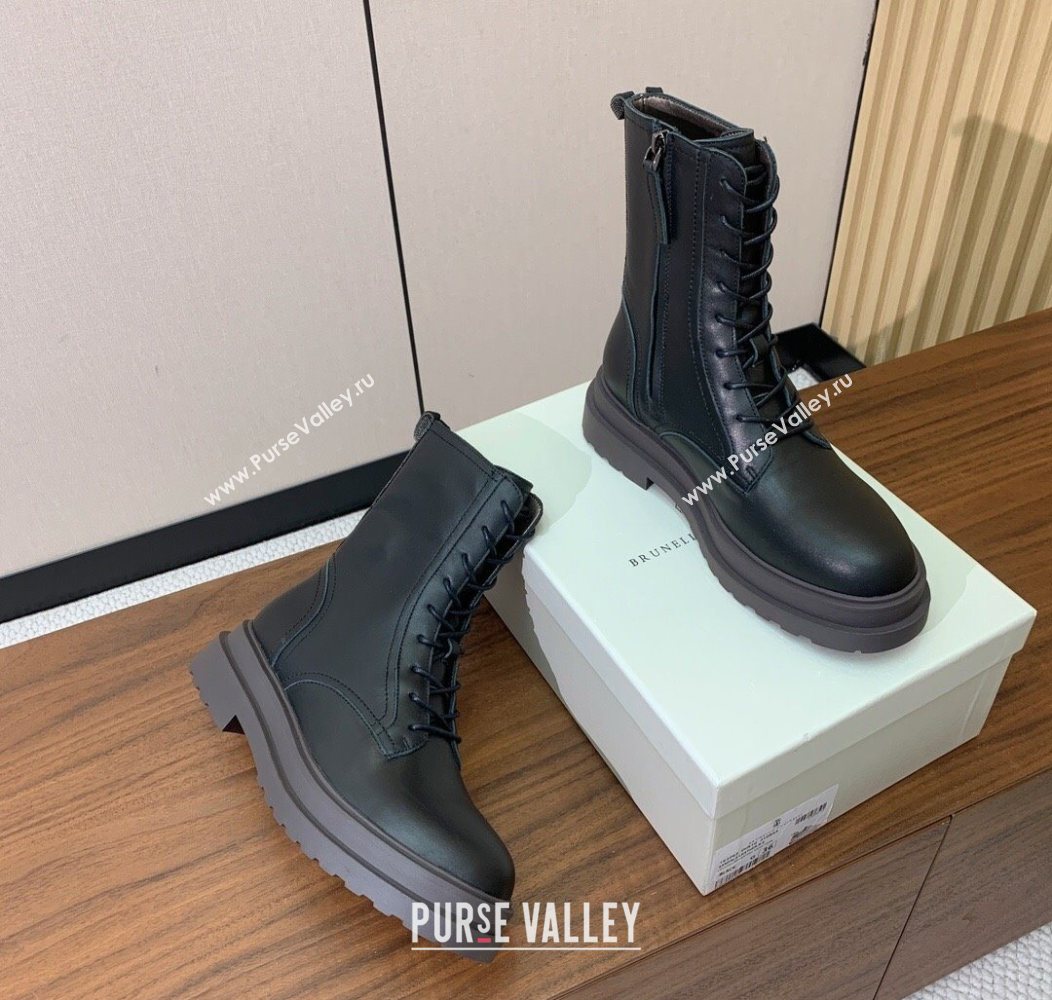 Brunello Cucinelli Leather Laced-up Ankle Boots Black 2025 BC120902 (HH-251209024)