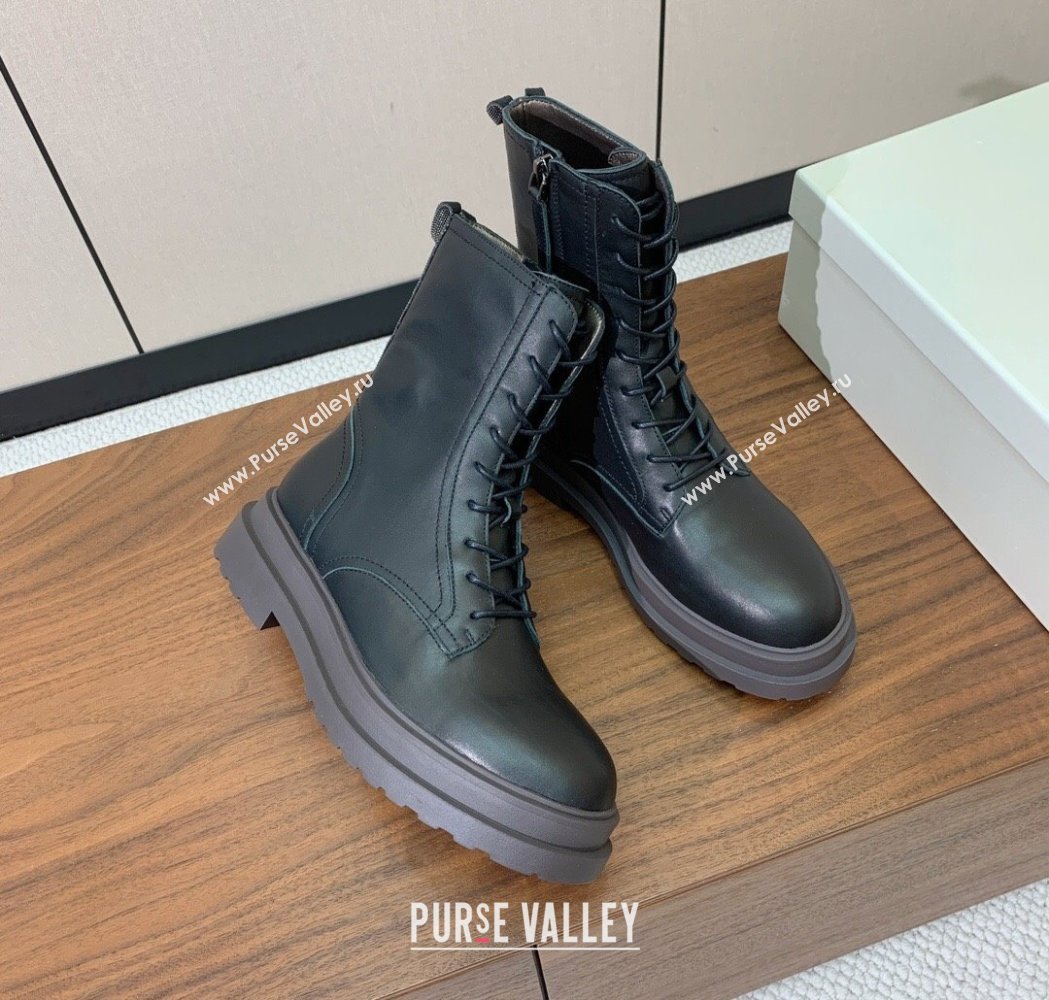 Brunello Cucinelli Leather Laced-up Ankle Boots Black 2025 BC120902 (HH-251209024)