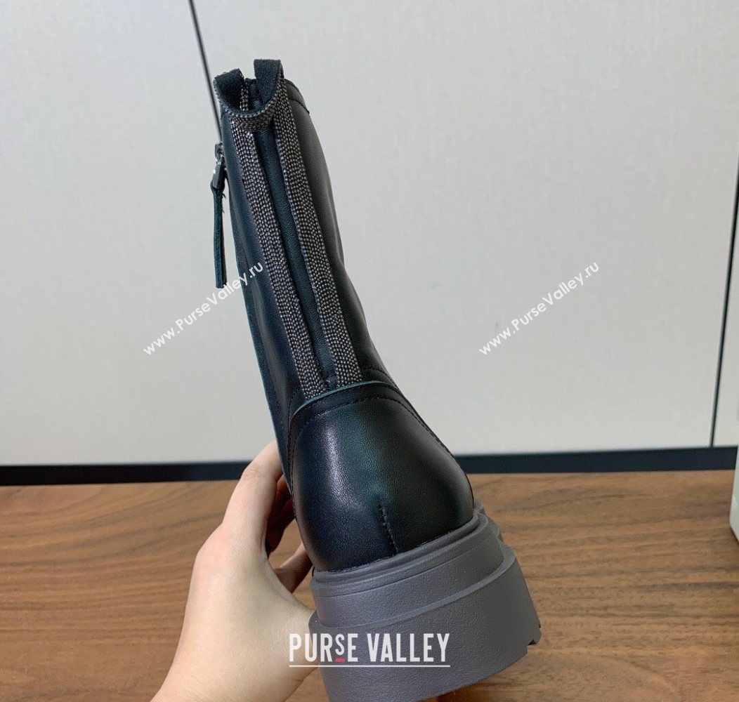 Brunello Cucinelli Leather Laced-up Ankle Boots Black 2025 BC120902 (HH-251209024)