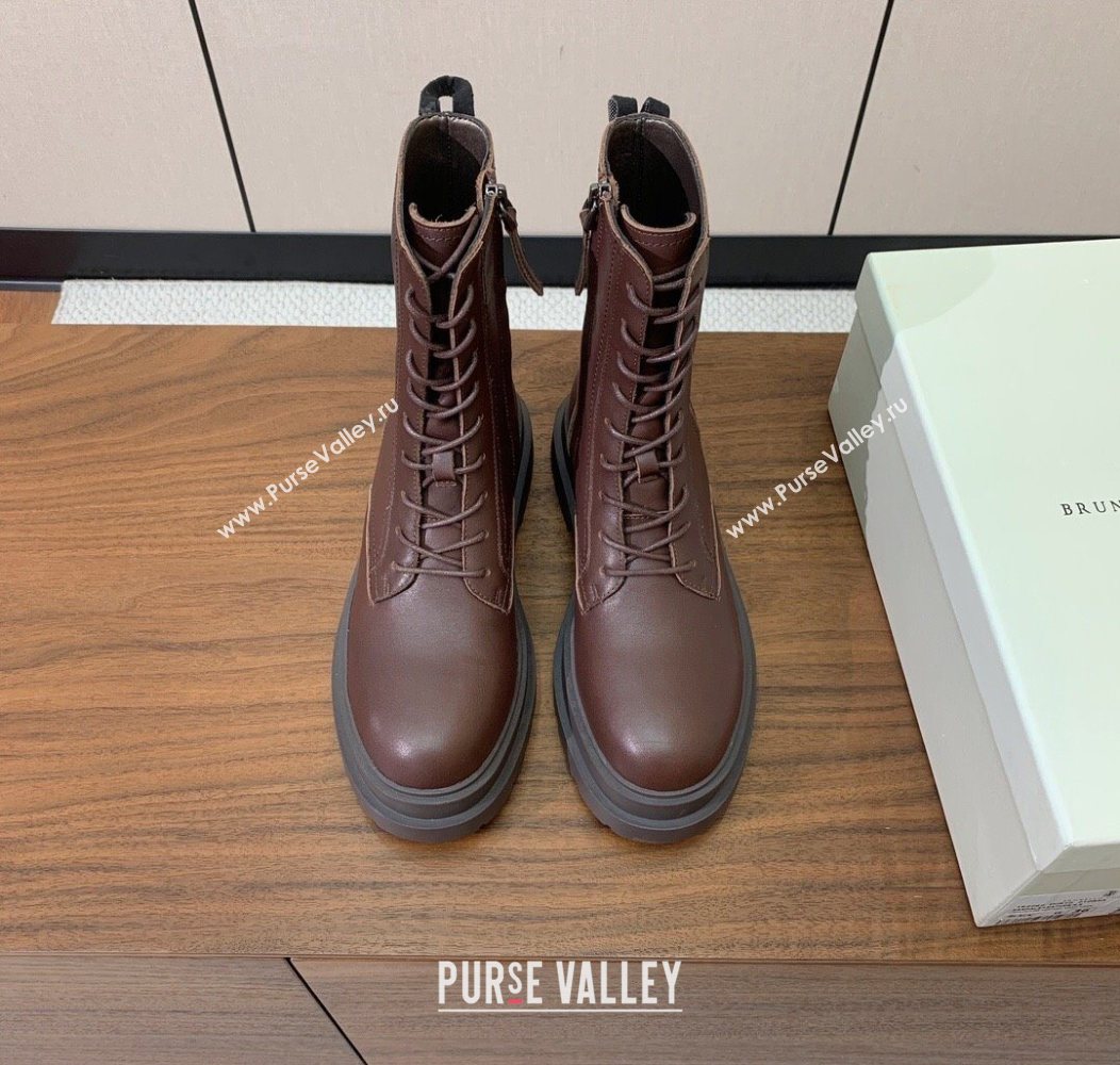 Brunello Cucinelli Leather Laced-up Ankle Boots Brown 2025 BC120902 (HH-251209025)