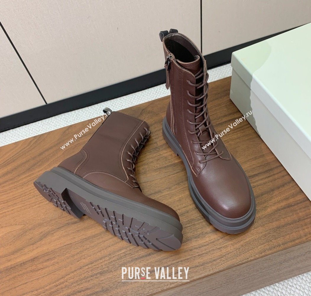 Brunello Cucinelli Leather Laced-up Ankle Boots Brown 2025 BC120902 (HH-251209025)