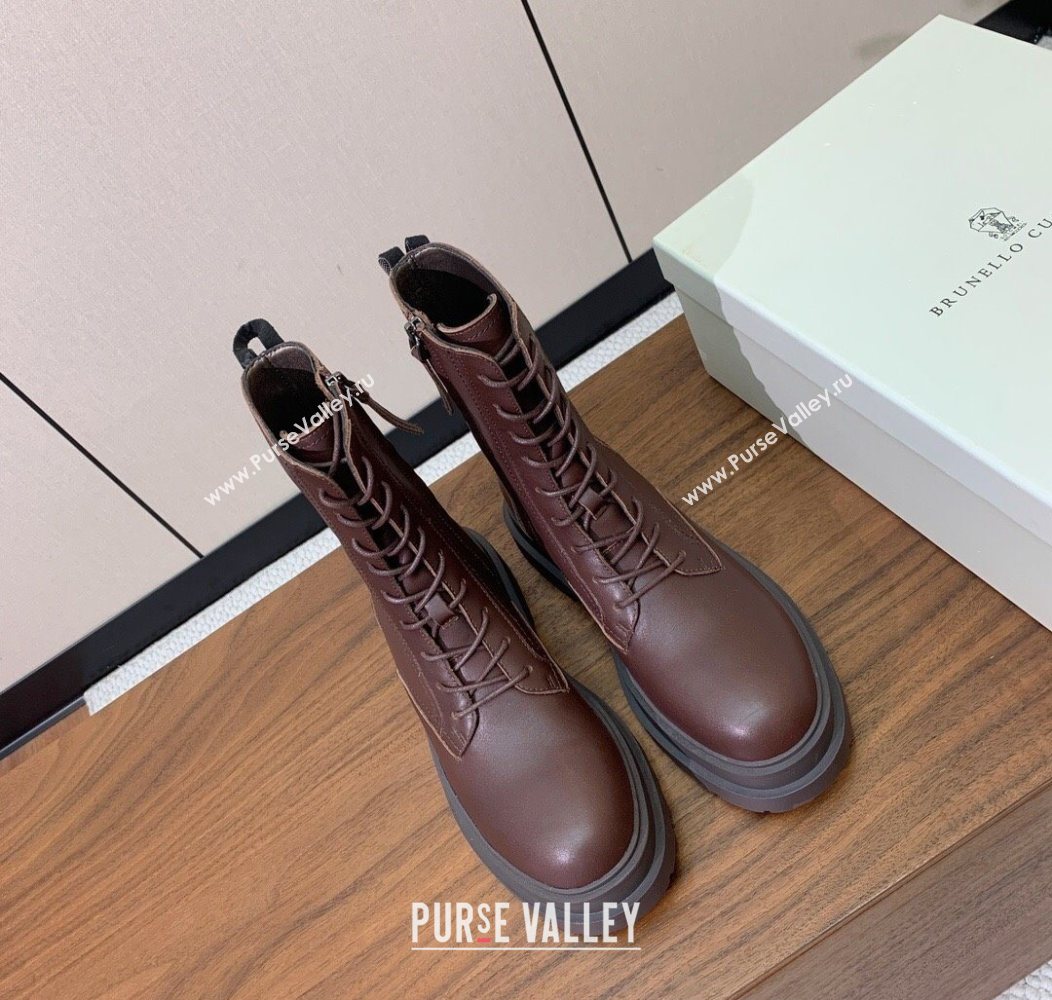 Brunello Cucinelli Leather Laced-up Ankle Boots Brown 2025 BC120902 (HH-251209025)