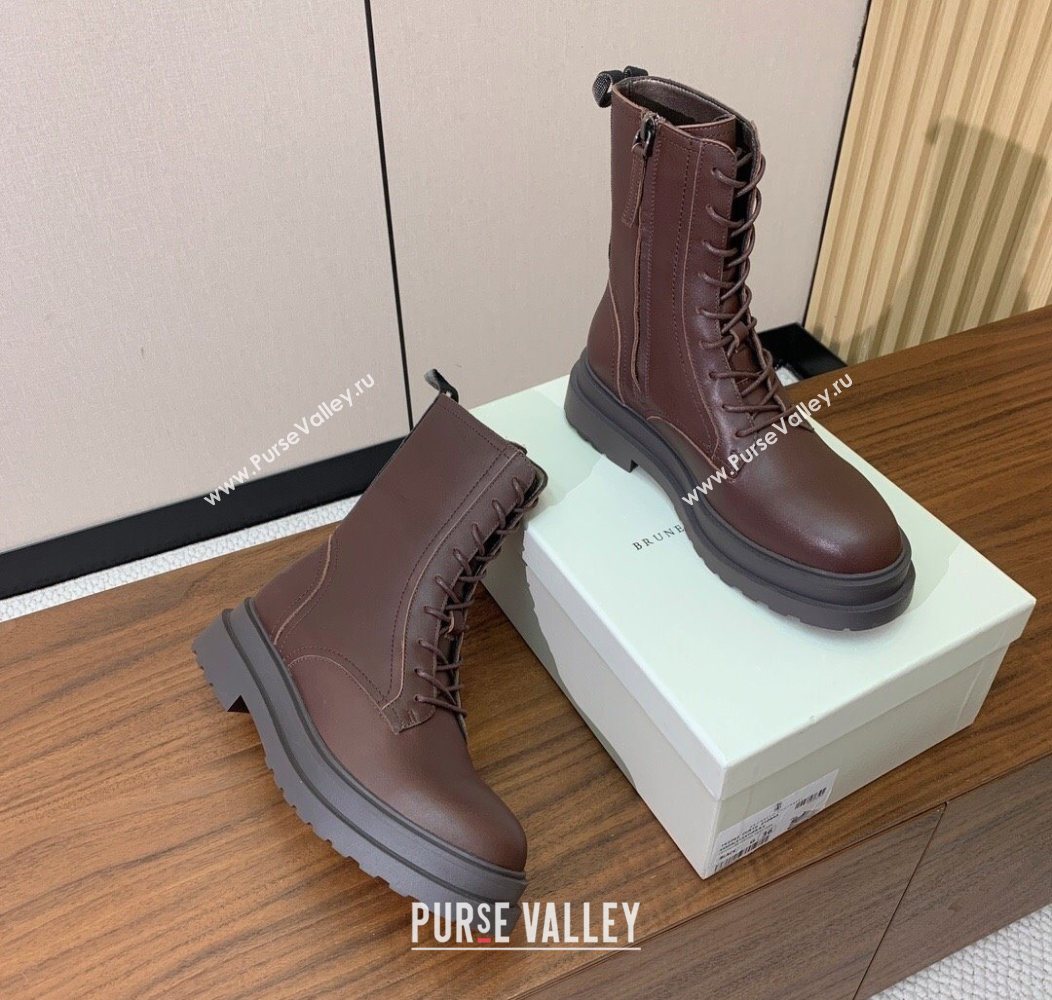 Brunello Cucinelli Leather Laced-up Ankle Boots Brown 2025 BC120902 (HH-251209025)