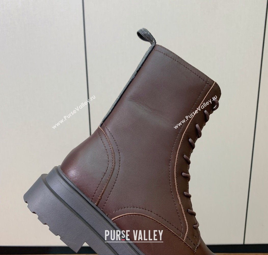 Brunello Cucinelli Leather Laced-up Ankle Boots Brown 2025 BC120902 (HH-251209025)