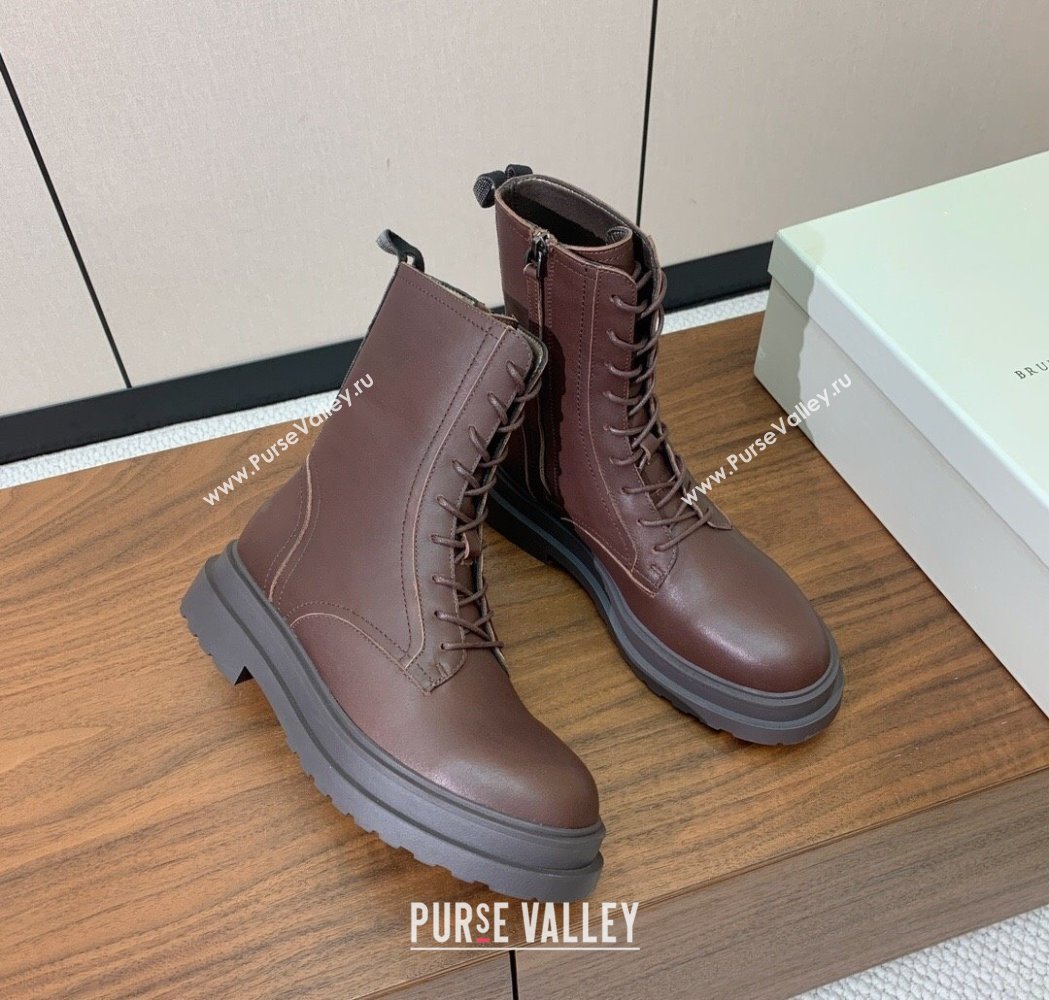 Brunello Cucinelli Leather Laced-up Ankle Boots Brown 2025 BC120902 (HH-251209025)
