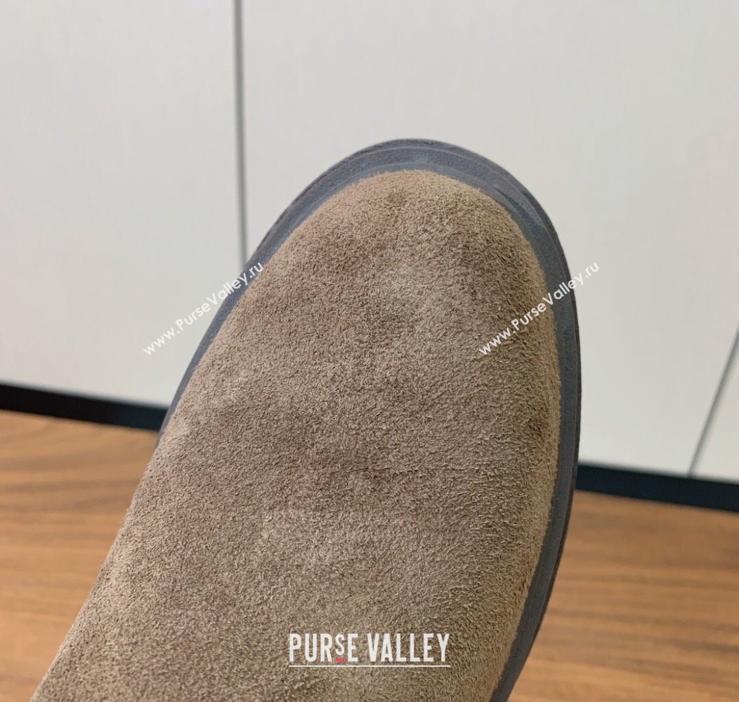 Brunello Cucinelli Suede Ankle Boots with Knit Insert and Loop Detail Dark Camel Brown 2025 BC120901 (HH-251209016)