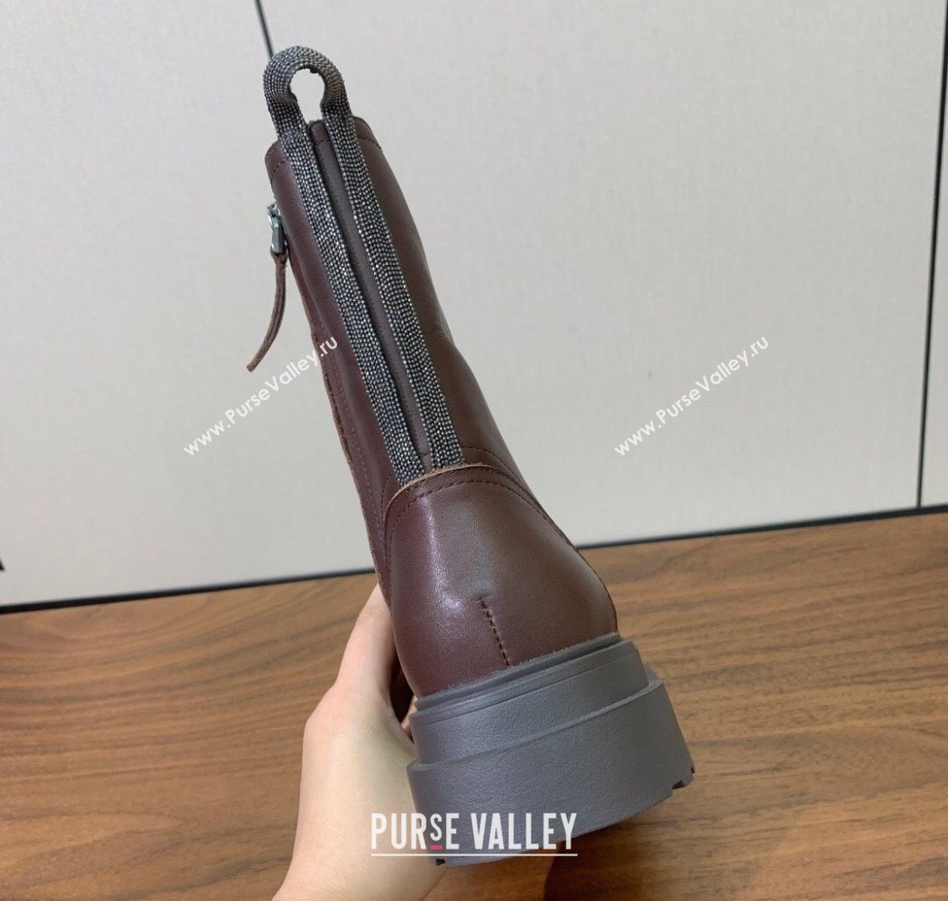 Brunello Cucinelli Leather Laced-up Ankle Boots Brown 2025 BC120902 (HH-251209025)