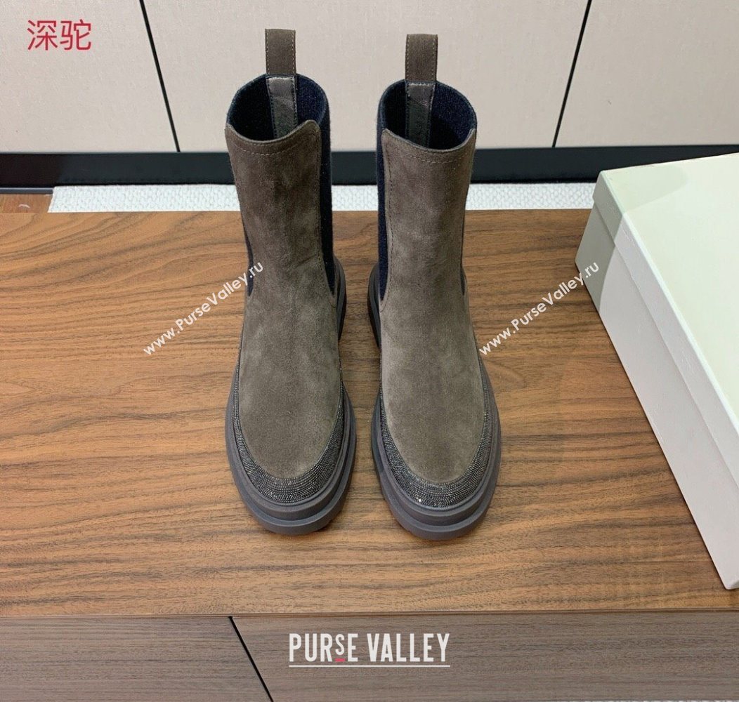 Brunello Cucinelli Suede and Knit Ankle Boots Dark Camel 2025 BC120903 (HH-251209026)