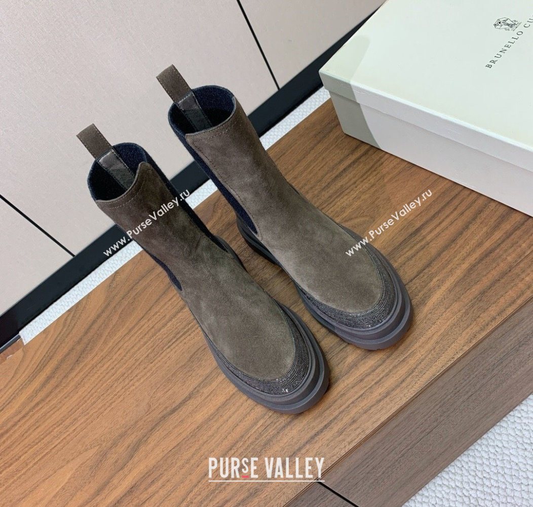 Brunello Cucinelli Suede and Knit Ankle Boots Dark Camel 2025 BC120903 (HH-251209026)