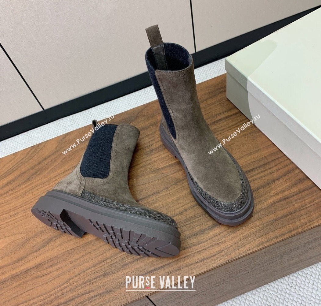 Brunello Cucinelli Suede and Knit Ankle Boots Dark Camel 2025 BC120903 (HH-251209026)