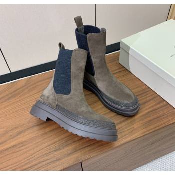 Brunello Cucinelli Suede and Knit Ankle Boots Dark Camel 2025 BC120903 (HH-251209026)