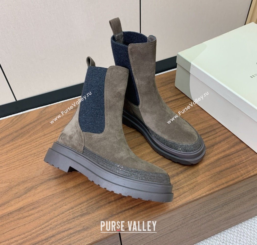 Brunello Cucinelli Suede and Knit Ankle Boots Dark Camel 2025 BC120903 (HH-251209026)