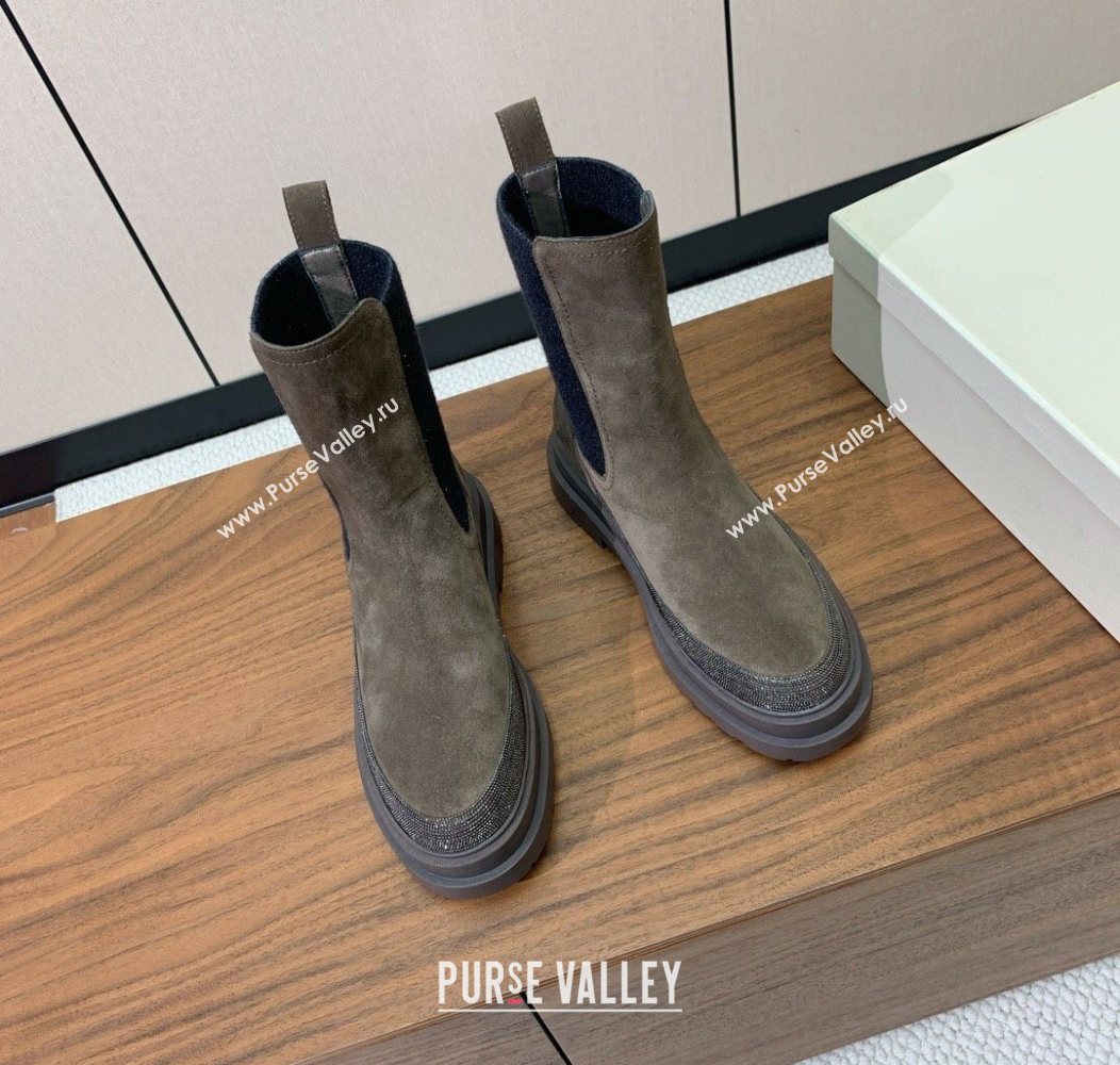 Brunello Cucinelli Suede and Knit Ankle Boots Dark Camel 2025 BC120903 (HH-251209026)