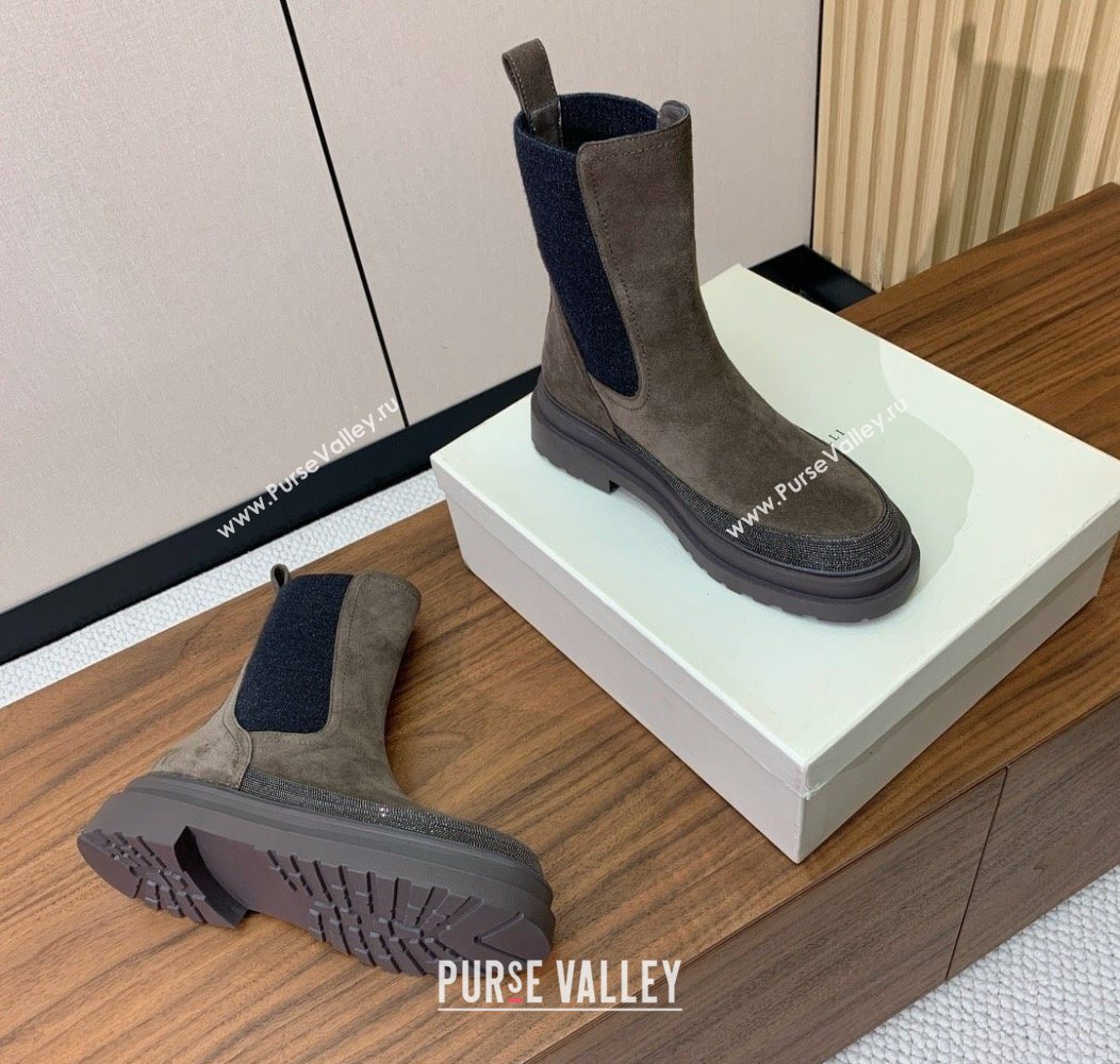 Brunello Cucinelli Suede and Knit Ankle Boots Dark Camel 2025 BC120903 (HH-251209026)