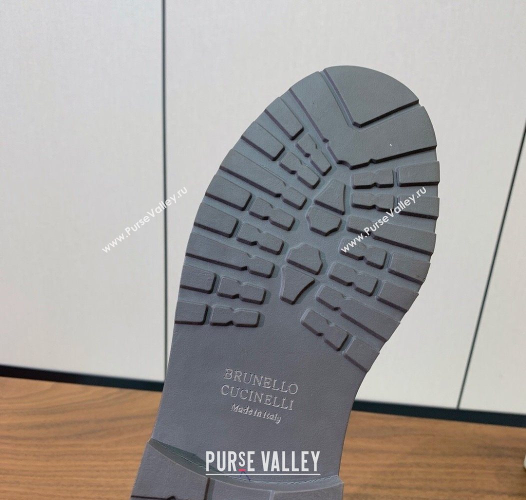 Brunello Cucinelli Suede Ankle Boots with Knit Insert and Loop Detail Dark Camel Brown 2025 BC120901 (HH-251209016)