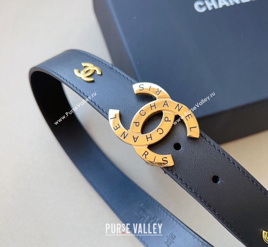 Chanel Pharrell Leather Belt 3cm with Logo CC Buckle Black 2 2023 1028 (99-231028029)