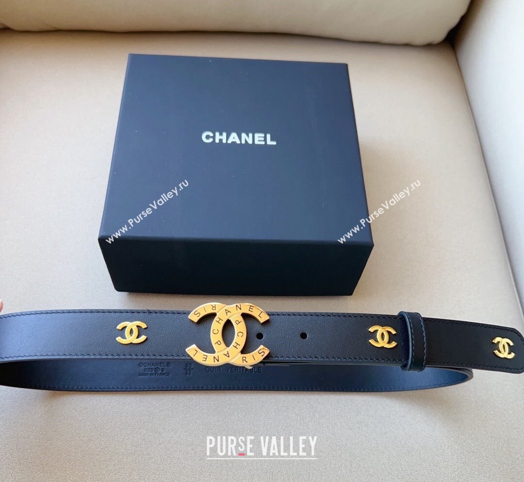 Chanel Pharrell Leather Belt 3cm with Logo CC Buckle Black 2 2023 1028 (99-231028029)