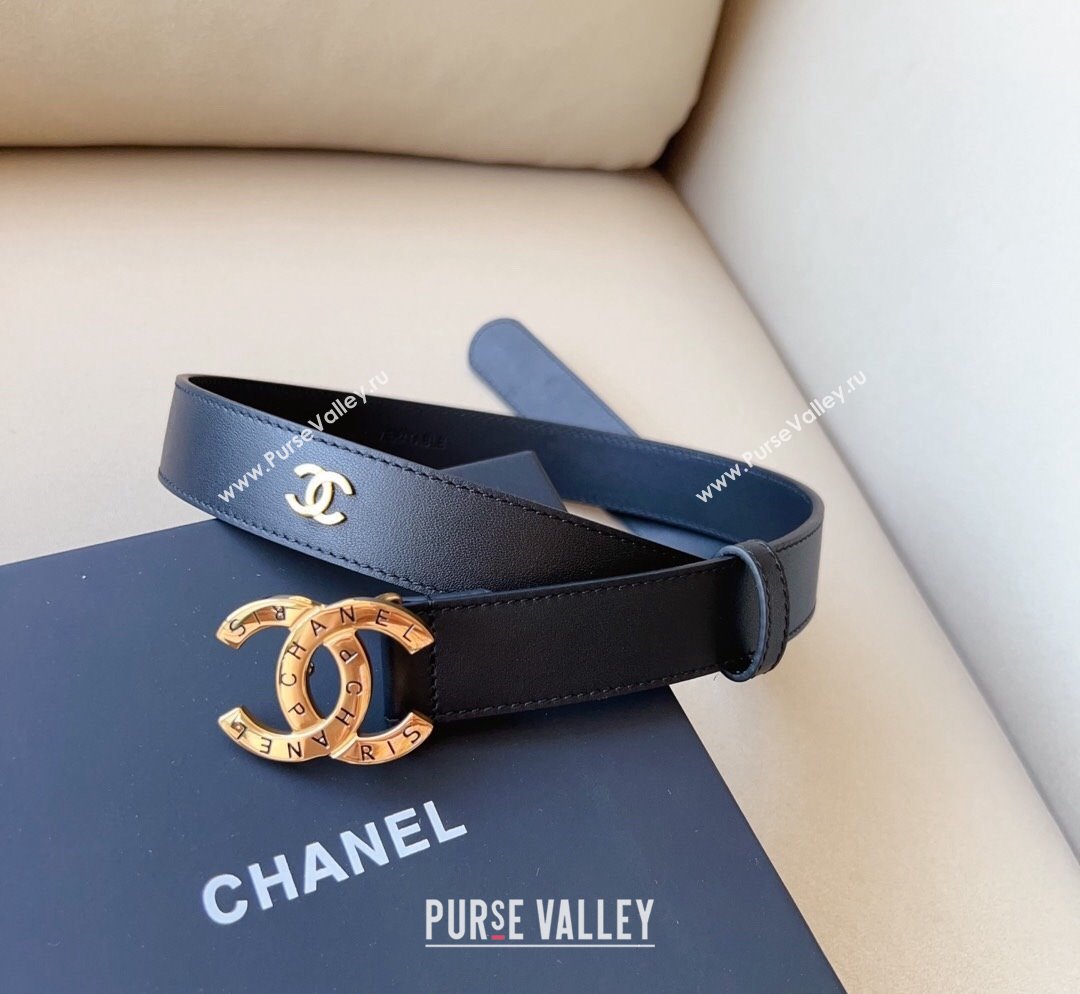 Chanel Pharrell Leather Belt 3cm with Logo CC Buckle Black 2 2023 1028 (99-231028029)