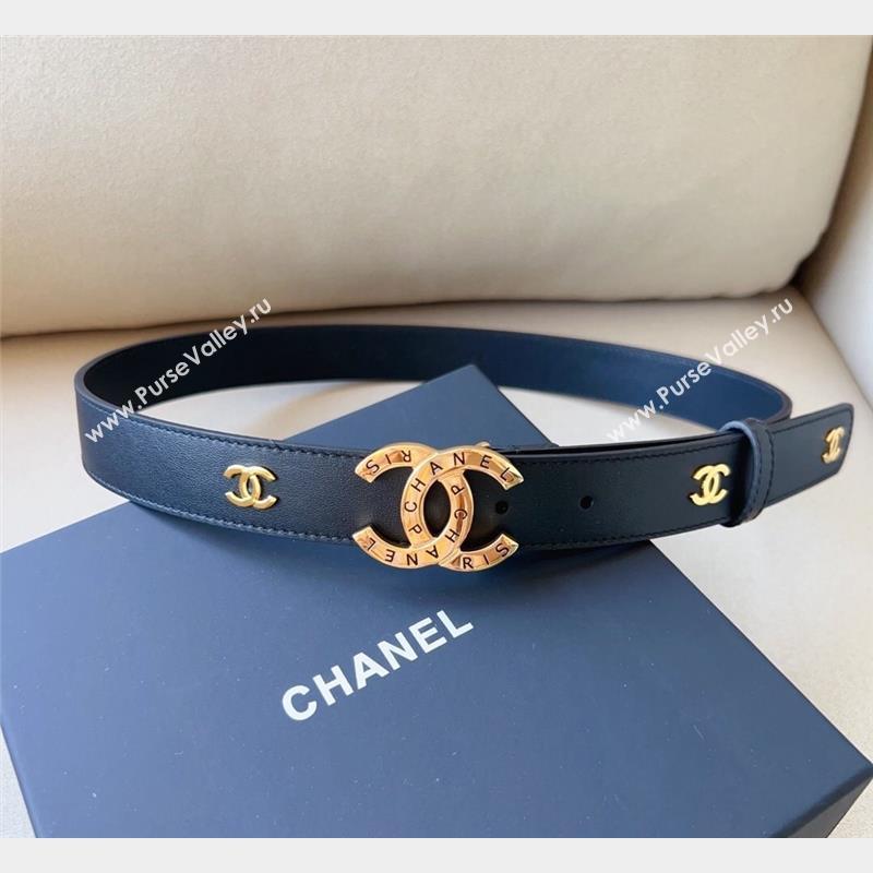 Chanel Pharrell Leather Belt 3cm with Logo CC Buckle Black 2 2023 1028 (99-231028029)