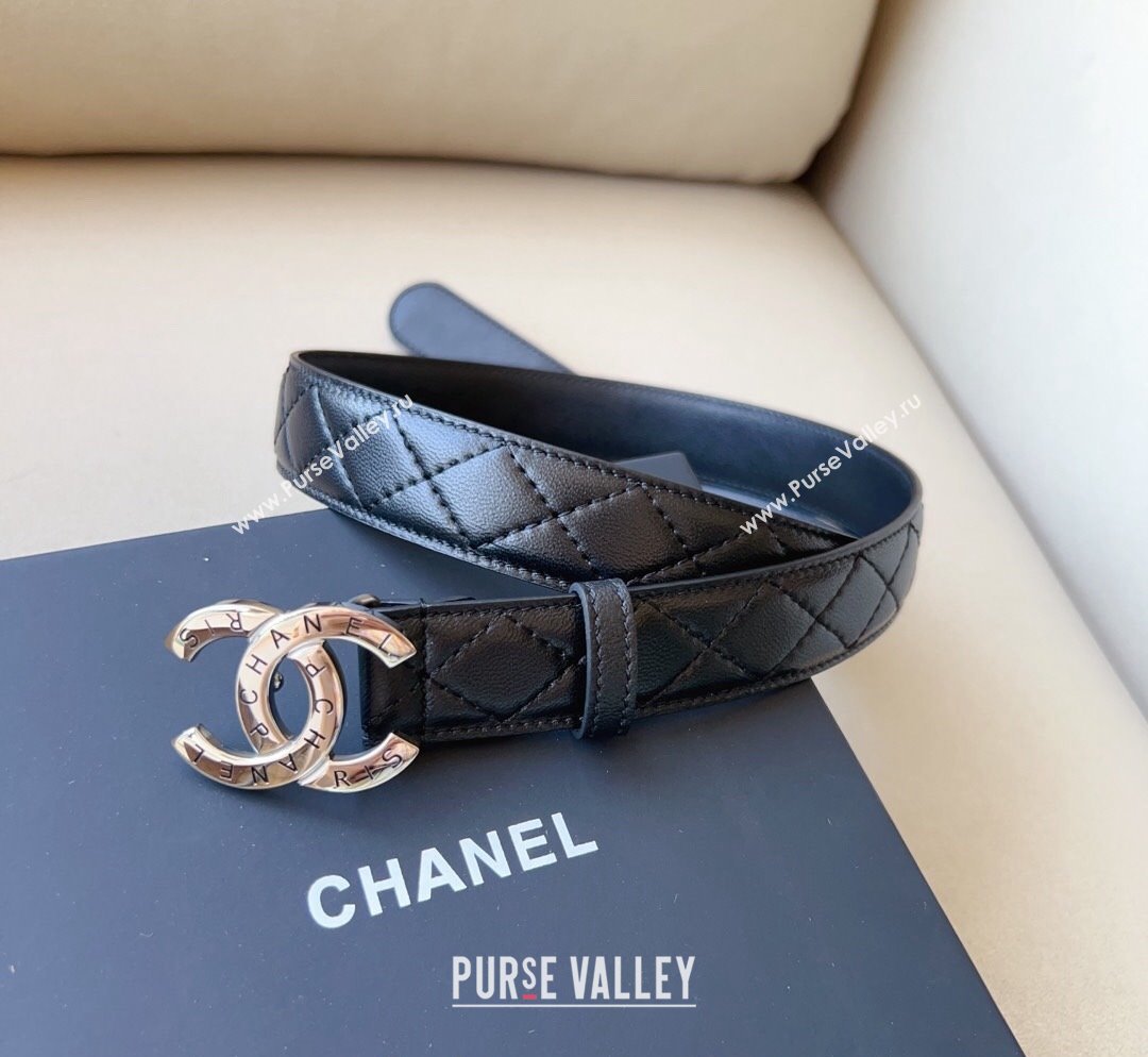 Chanel Pharrell Quilted Leather Belt 3cm with Logo CC Buckle Black 2023 1028 (99-231028031)