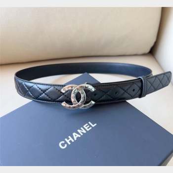 Chanel Pharrell Quilted Leather Belt 3cm with Logo CC Buckle Black 2023 1028 (99-231028031)