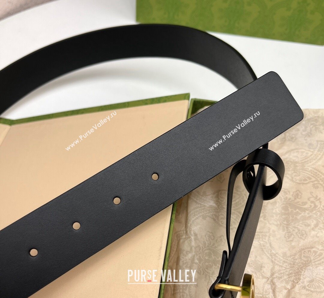 Gucci Black Calfskin Leather Belt 3.7cm with Cutout GG Buckle and Crystals 2023 1028 (99-231028026)