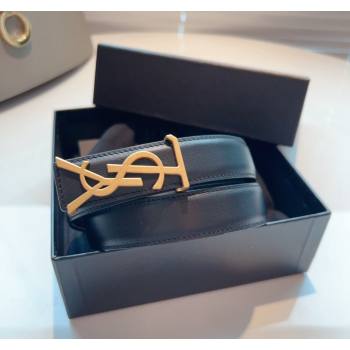 Saint Laurent Opyum Leather Belt 2.5cm with YSL Buckle Black 2024 040801 (99-240408116)