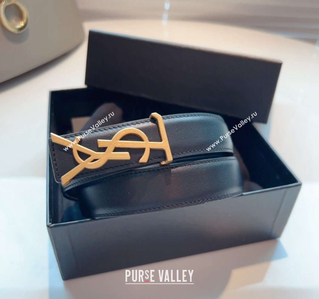 Saint Laurent Opyum Leather Belt 2.5cm with YSL Buckle Black 2024 040801 (99-240408116)