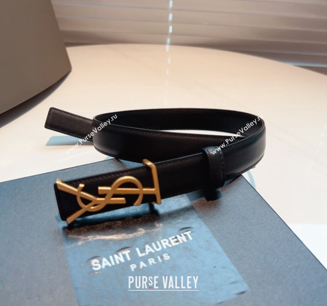 Saint Laurent Opyum Leather Belt 2.5cm with YSL Buckle Black 2024 040801 (99-240408116)