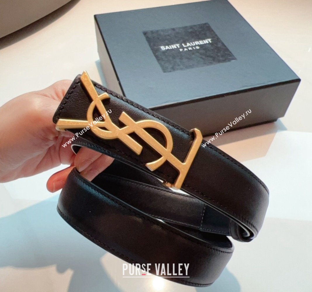 Saint Laurent Opyum Leather Belt 2.5cm with YSL Buckle Black 2024 040801 (99-240408116)